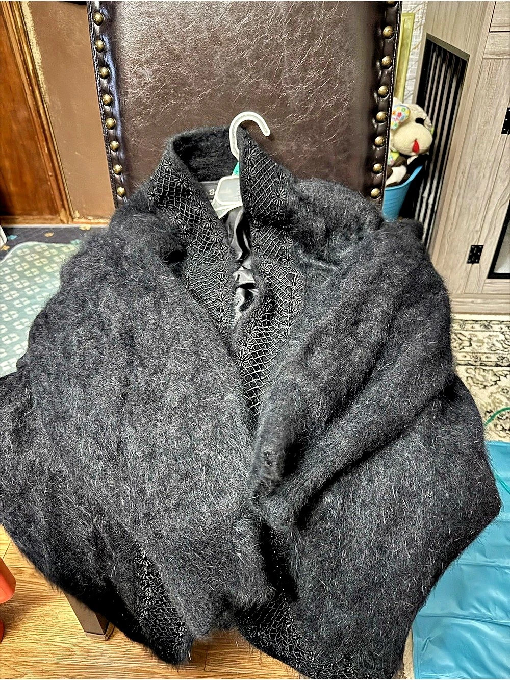 Lee Sands Vintage Angora Beaded Collar Cardigan Jacket Black